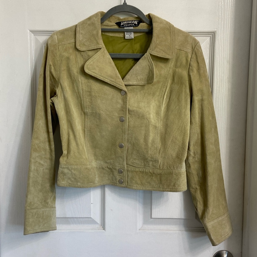 American People Rampage Vintage Short Leather Jacket Medium Pistachio Green Y2K